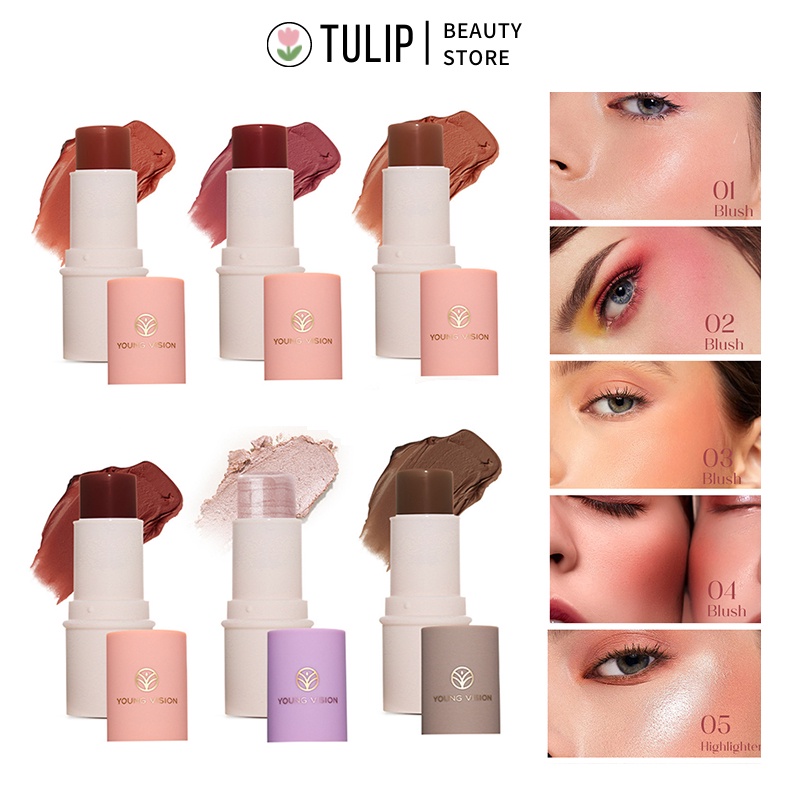 TULIP 6 Color Blush Stick Face Makeup Shimmer Contour Cream Cheek Blusher Cosmetics Brighten ...