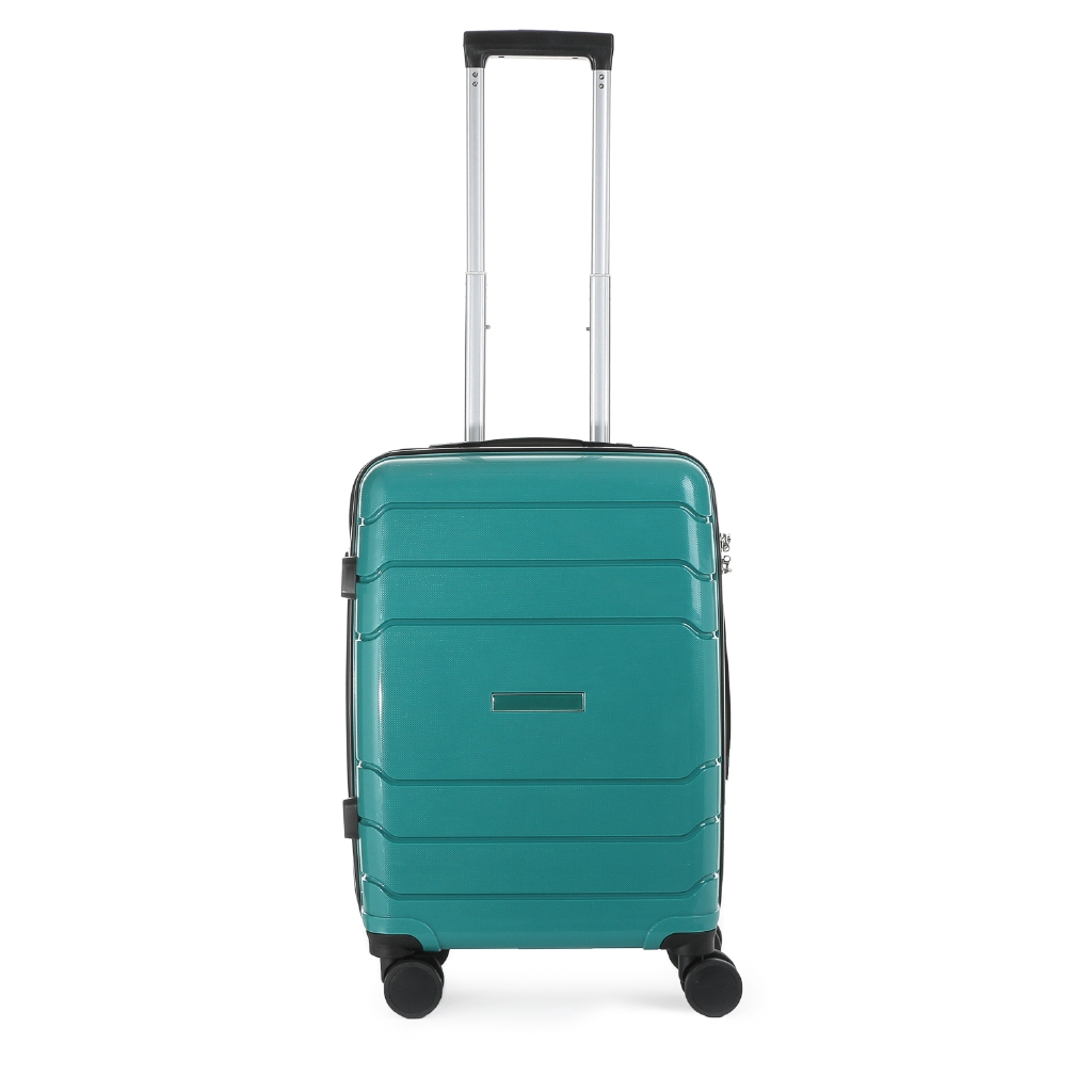 green hard case luggage