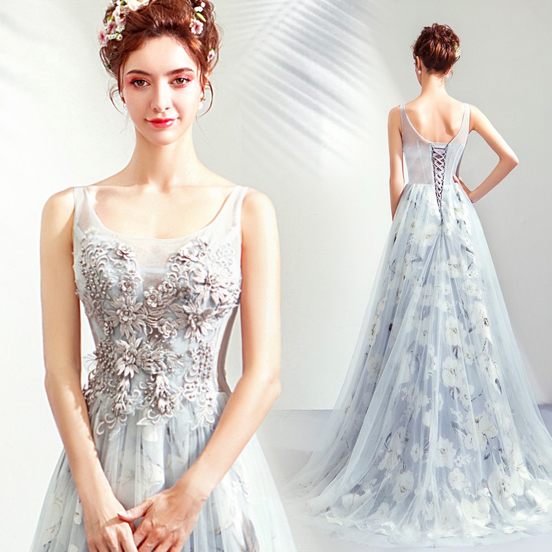 New Angel Wedding Dress Elegant Elegant Light Gray Flower La
