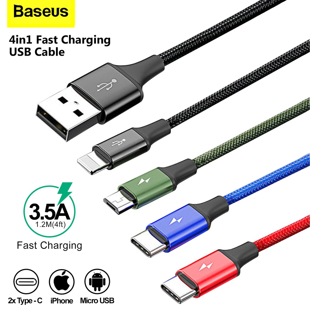 BASEUS 4 in 1 Multicharging USB 3.5A Fast Charge Cable with 2x TypeC