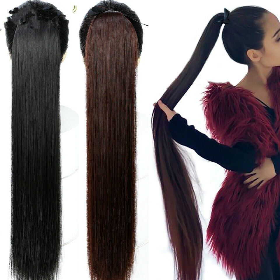 20/20/20cm Long Straight Clip In Tail False Hair Ponytail Hairpiece With  Hairpins Synthetic Pony Tail Extensions