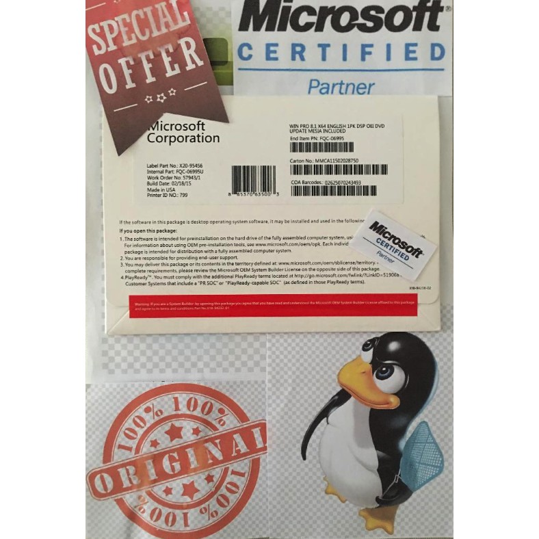 Windows 8 1 Professional Oem Dsp Cd Package 64 Bit License Key Coa Sticker 100 Original Shopee Philippines