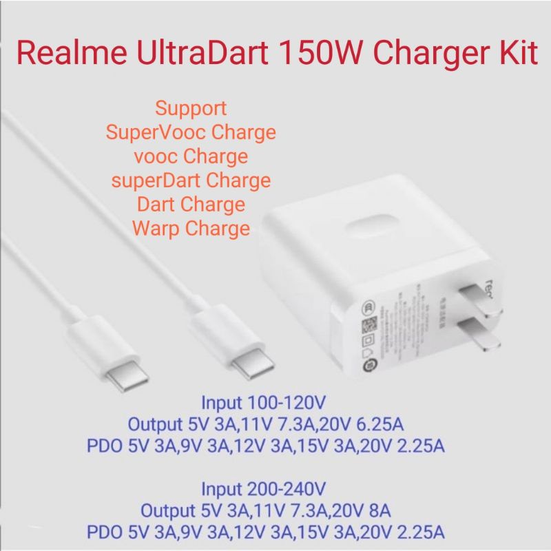 Realme UltraDart 150W Charger Adapter With 10A TypeC Cable Shopee