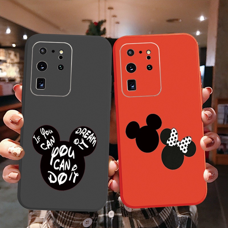 For Samsung Galaxy S21 Ultra S20 Fe S10 Plus Couple Cute Cartoon Mickey Minne Mouse Square Edge 2283