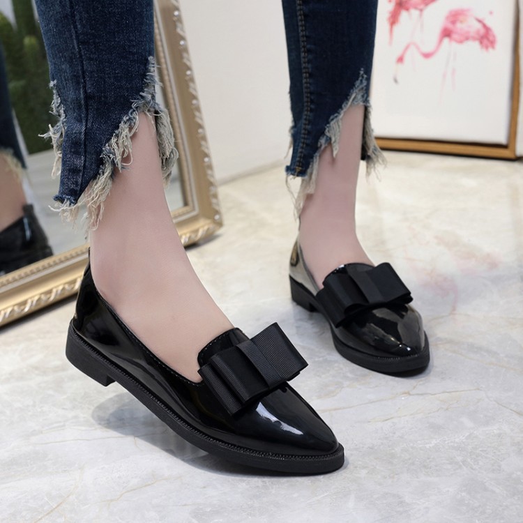 Bestseller Korea Women Fashion Black Leather SHoes Girls Pointed shoes ...