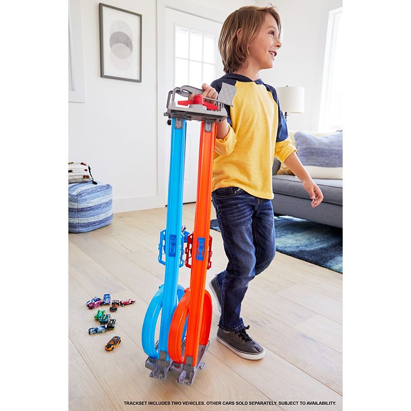 hot wheels double loop dash drag racing playset with 2 vehicles