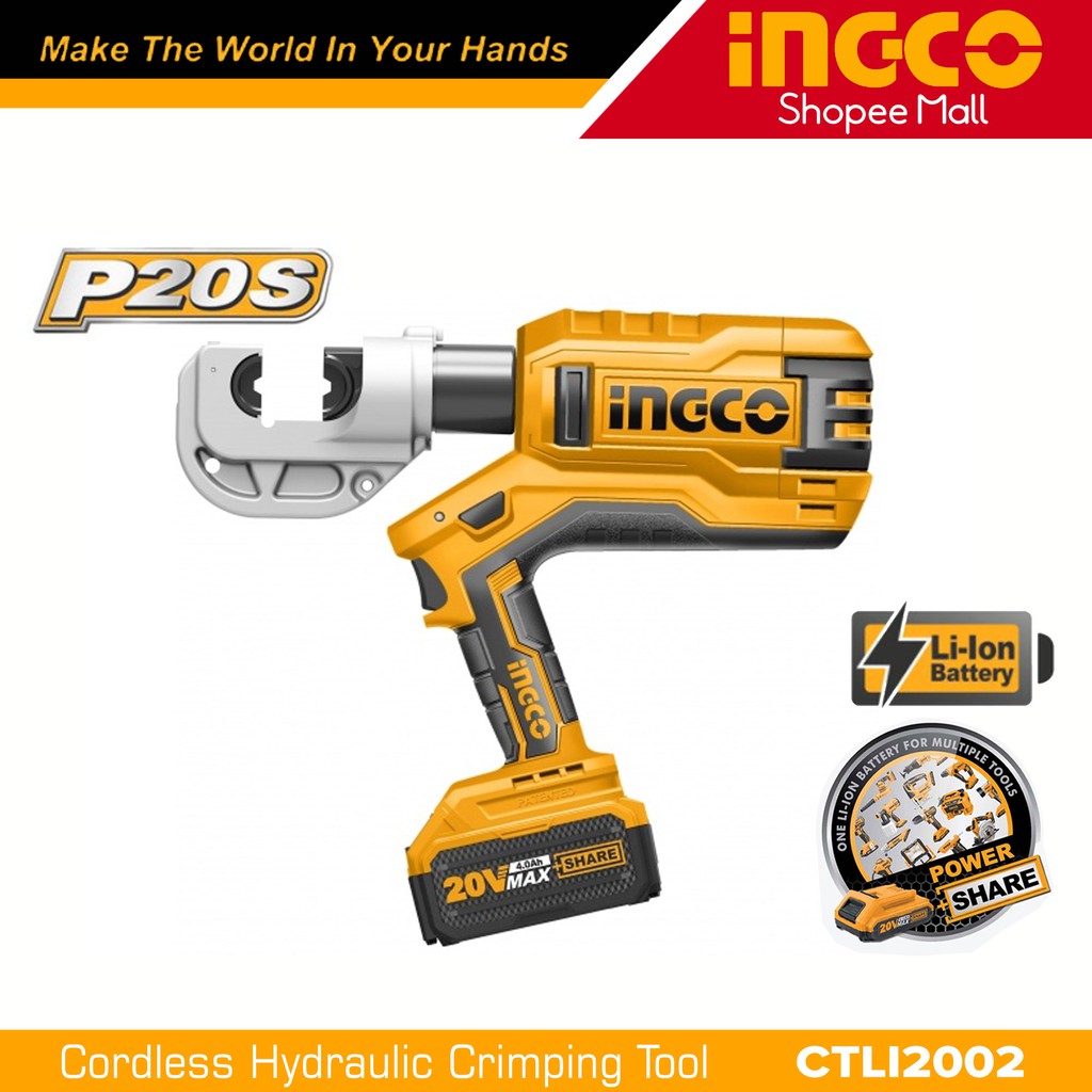 Ingco CTLI2002 20V LithiumIon Cordless Hydraulic Crimping Tool P20S