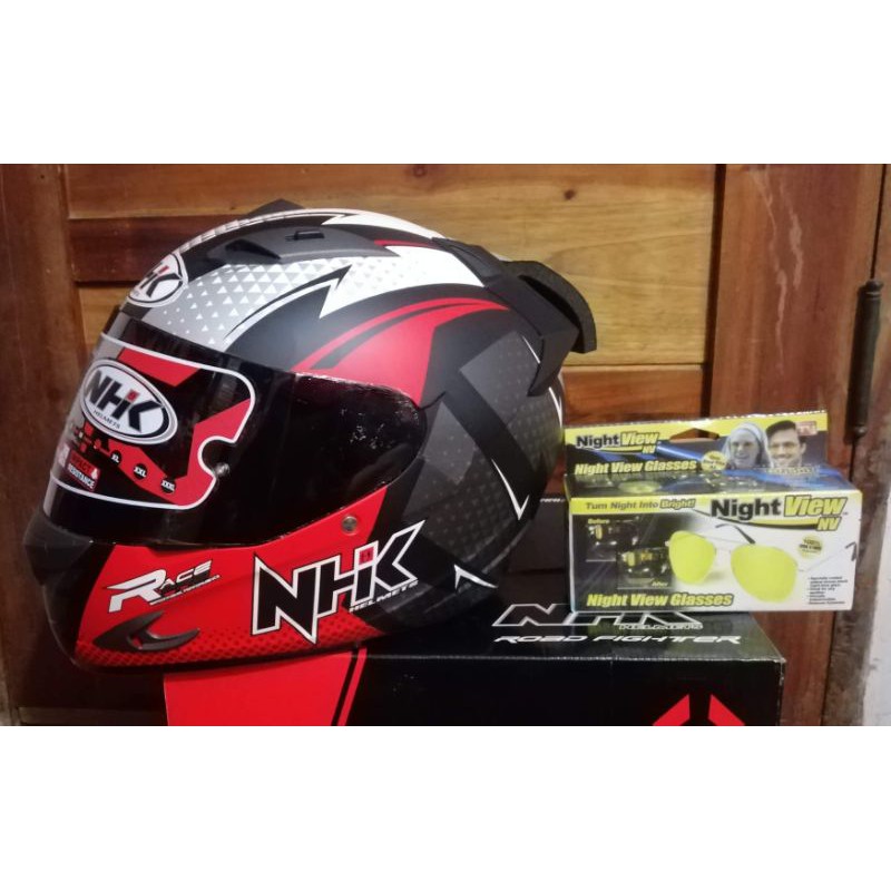 Nhk Race Pro Flash Matte Black Red Helmet With Free Nightview Glasses Shopee Philippines