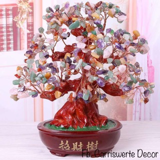 CARRISWERTE Feng Shui Decor Money Tree Wealth Crystal Gem Stones Money Tree Gem Tree