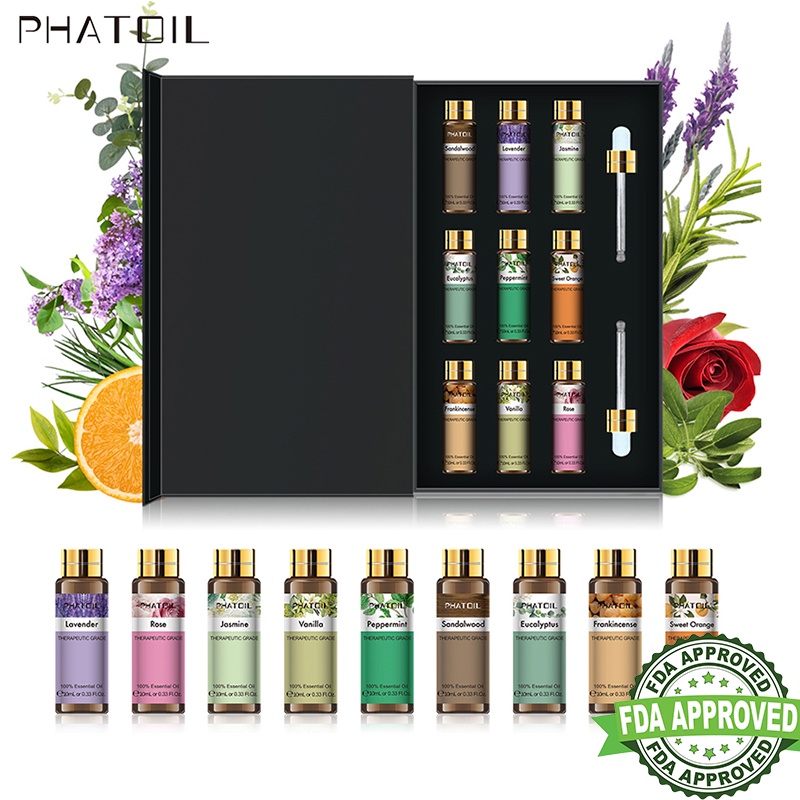 PHATOIL Essential Oils Set Diffuser Rose Lavender Eucalyptus Vanilla ...