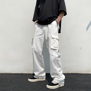 Casual Black/white Cargo Pants for Men Loose Wide Leg Streetwear Hip Hop Pants with Pockets #5