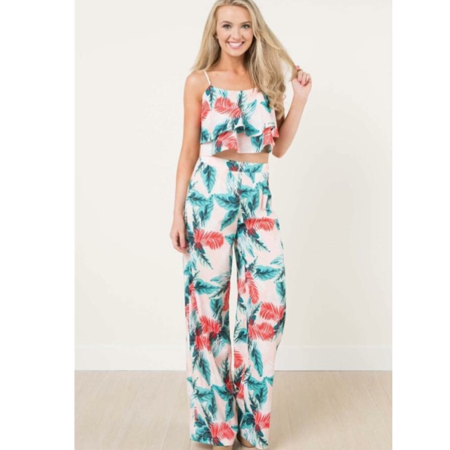 floral terno crop top & pants | Shopee Philippines