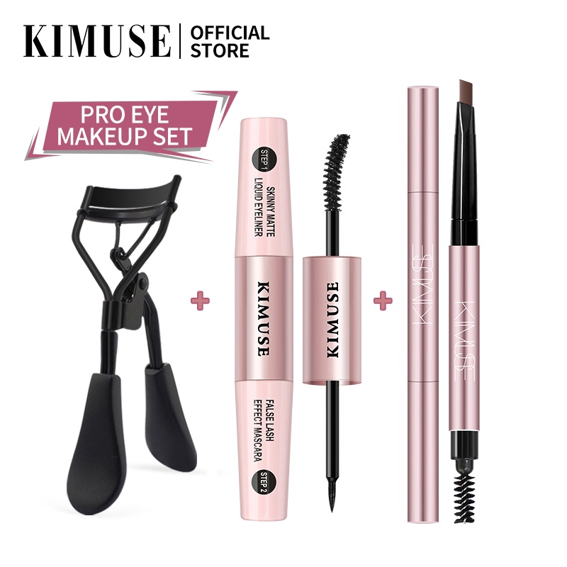 Kimuse 2in1 Mascara Waterproof Eyeliner Double Head Waterproof Eyebrow Pencileyelash Curler 