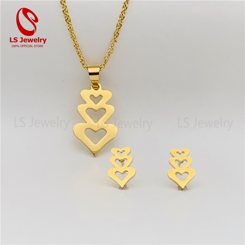 LS jewelry Stainless Steel 18K Gold Plated Pendant Necklace Stud