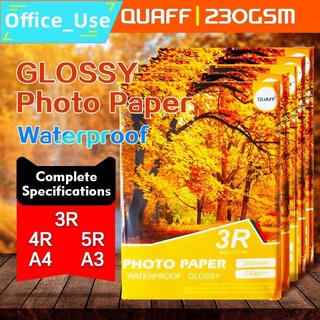 A4 / 5R / 4R / 3R Glossy Photo Paper 180&230gsm 20Sheets QUAFF