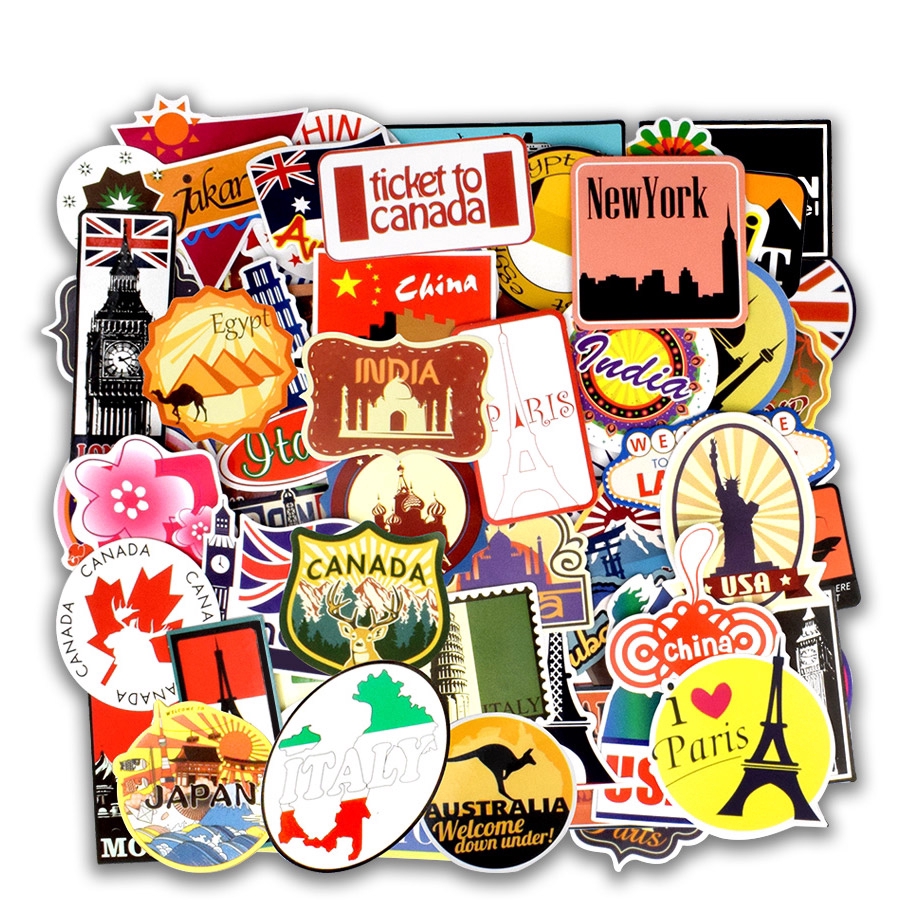 luggage stickers from around the world