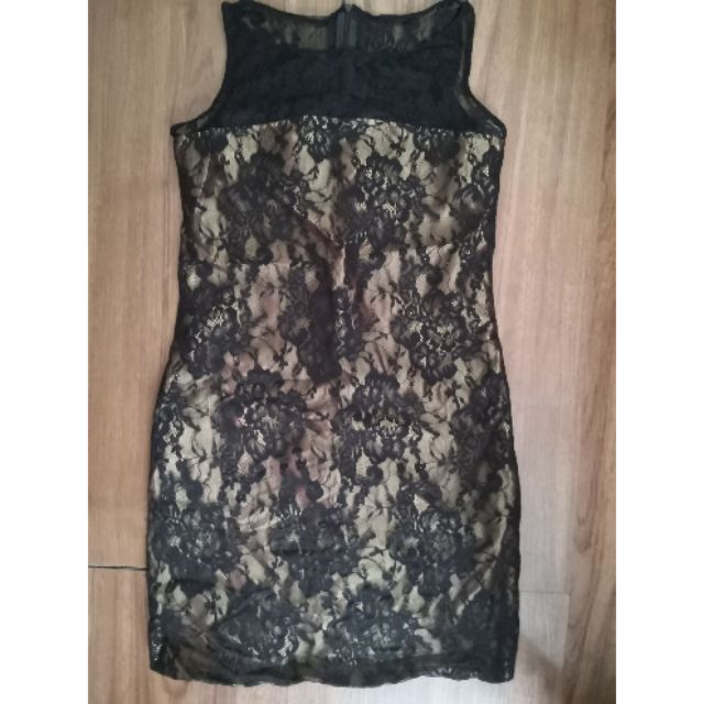 gold and black lace dress