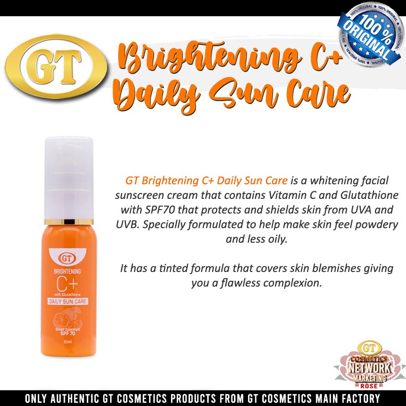 Original Gt Cosmetics Brightening C With Glutathione Daily Sun Care With Spf 70 Shopee Philippines