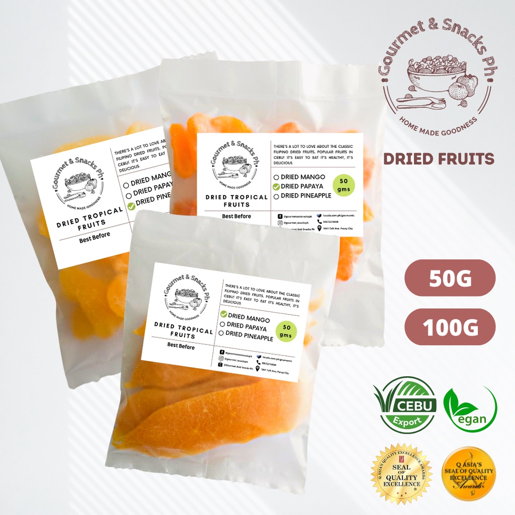 Dried Mango / Dried Papaya / Dried Pineapple (50g /100g Cebu Export