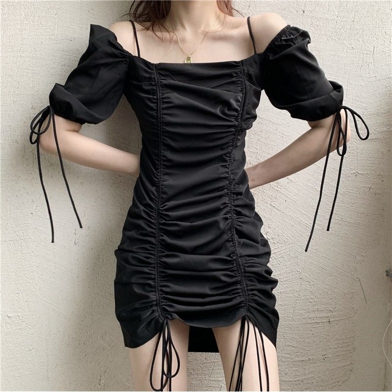 black lace shoulder dress