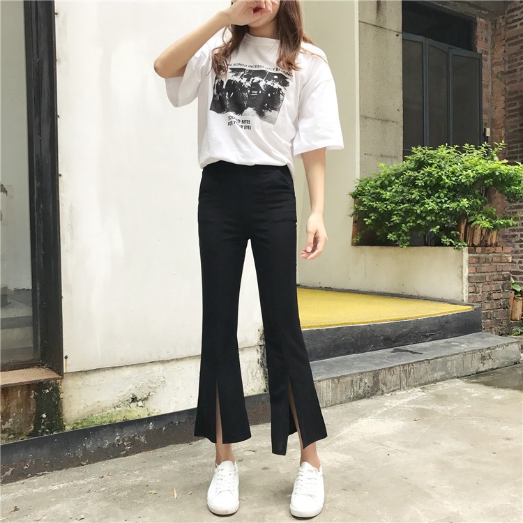 flared trousers with slits