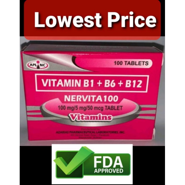 Nervita 100 Vitamin B Complex B1+B6+B12. 100 tablets. FDA approved Shopee Philippines