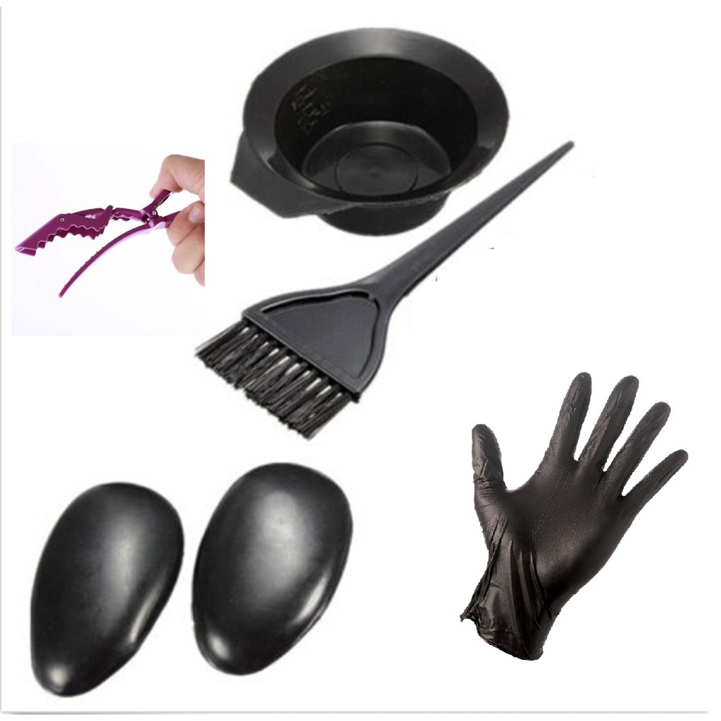 5 PCS. Hair Coloring Kit SET (Mixing Bowl/Hair Brush/Ear Cover/Latex  Gloves/Alligator Clip) | Shopee Philippines