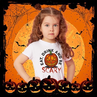 Eat Drink and Be Scary Funny Halloween Kids Shirt Cute Pumpkin Printed Short-sleeved T-shirt Tops for 1-12yrs Children #1