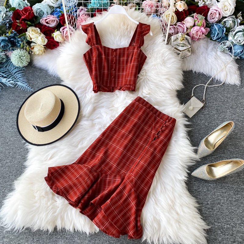 womens red two piece set