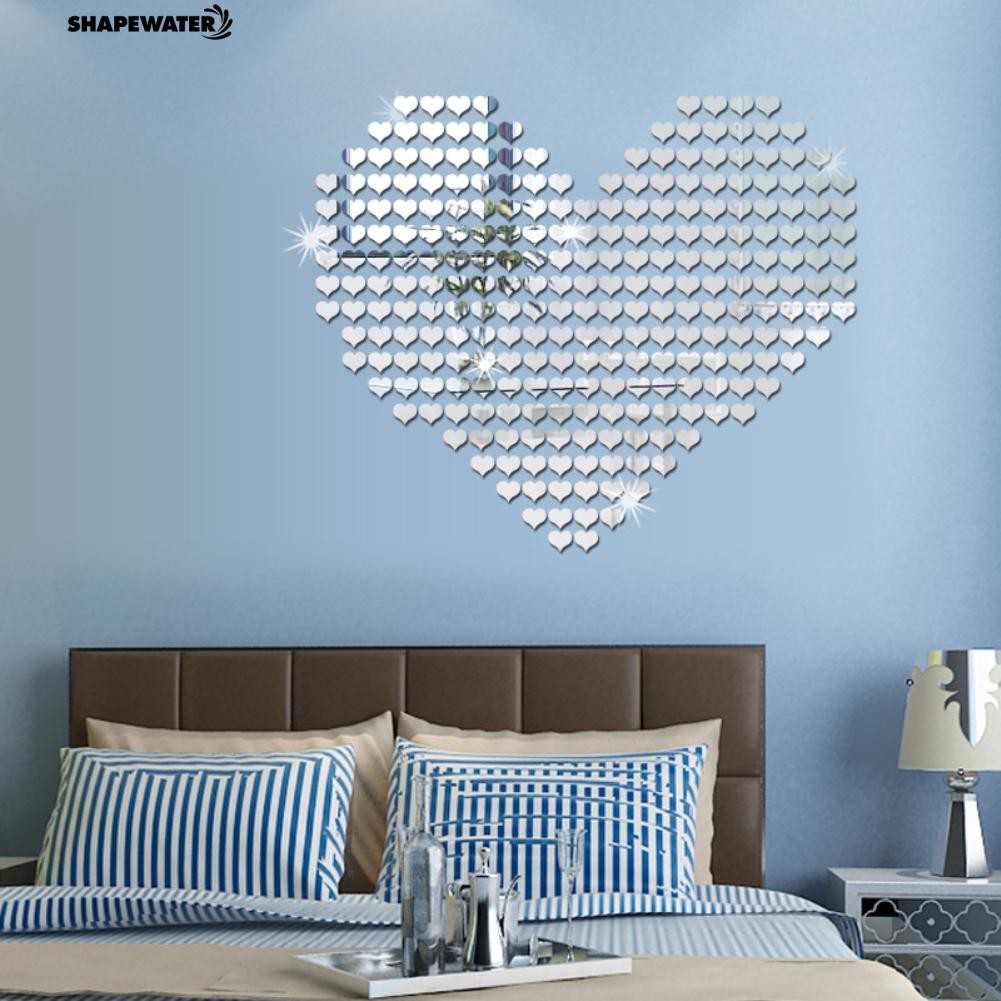 Stickers Home Decor 100pc Heart Shape 3d Mirror Wall Sticker