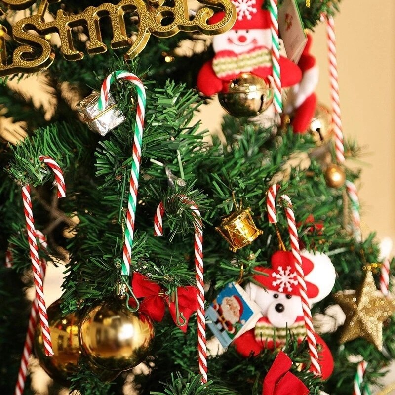 10pcs Merry Christmas Candy Cane Ornaments Hanging Pendant Decoration for Xmas Tree New Year Navidad Home Decorations