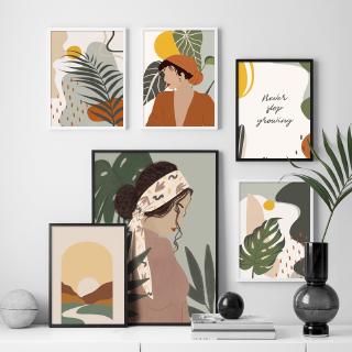 Abstract Woman Monstera Palm Leaf Plant Nordic Vintage Poster Wall Art Prints Canvas Wall Pictures Unframed