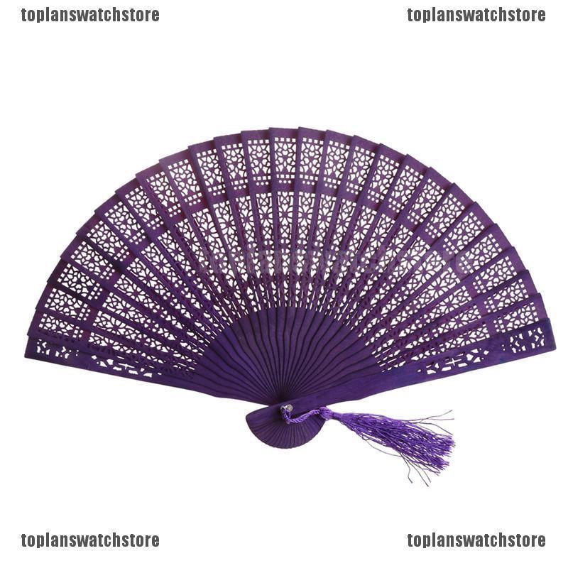 Bamboo Folding Fan Carved Wedding Hand Fragrant Party   Chinese Wooden F_xp 