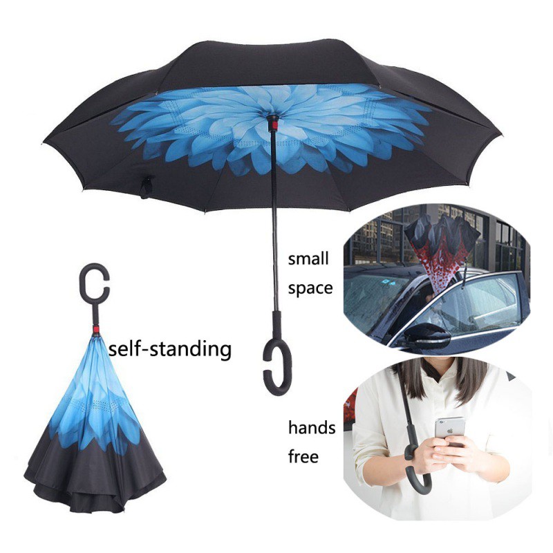 Double Layer Inverted Inverted Umbrella Is Light And Sturdy Abstract Multi Color Powder Explosion On Reverse Umbrella And Windproof Umbrella Edge Nig 