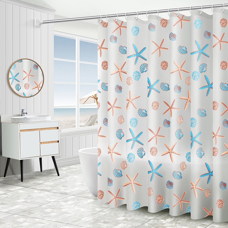 PEVA Shower Square Curtain Bathroom Shower Anti Water Random Pattern with Hooks 