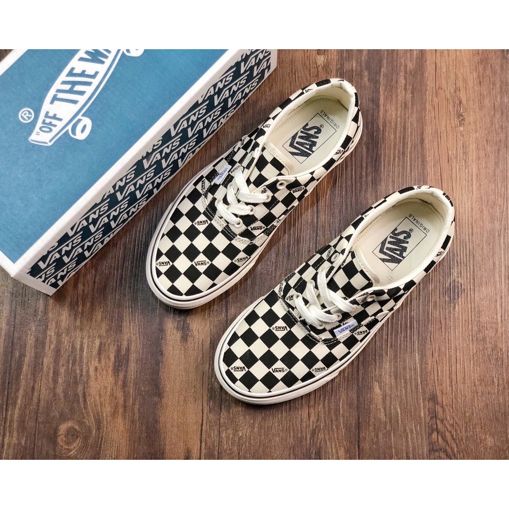 vans era checkerboard black