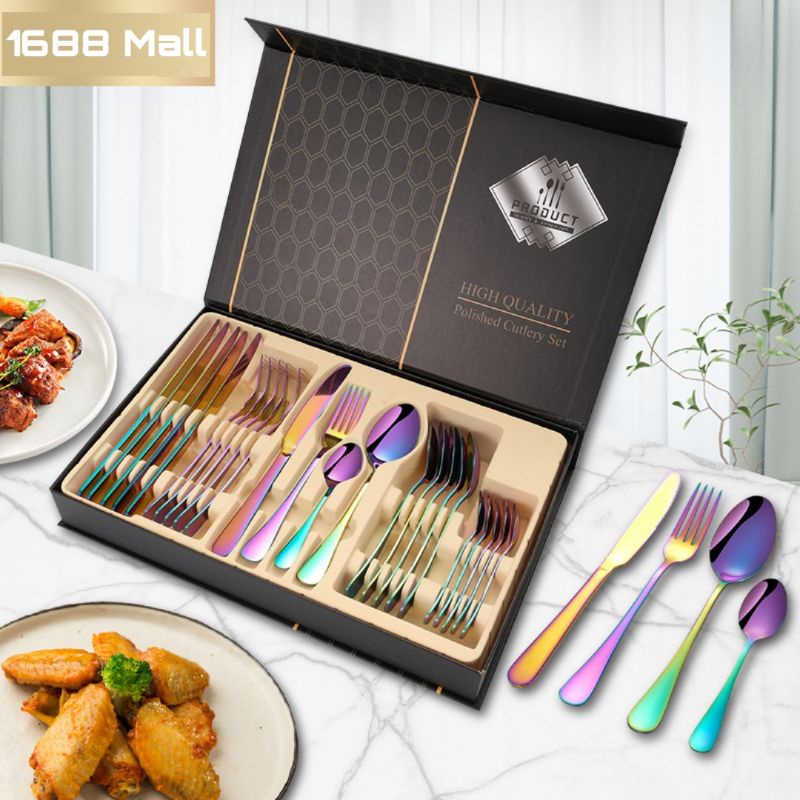 24 Pcs Cutlery Set Gift Box With Stainless Knife, Spoon And Fork ...