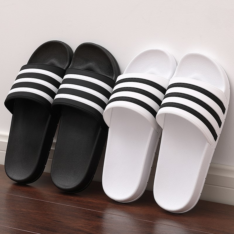 black and white striped slippers