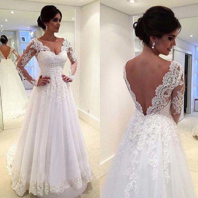 long white lace wedding dress