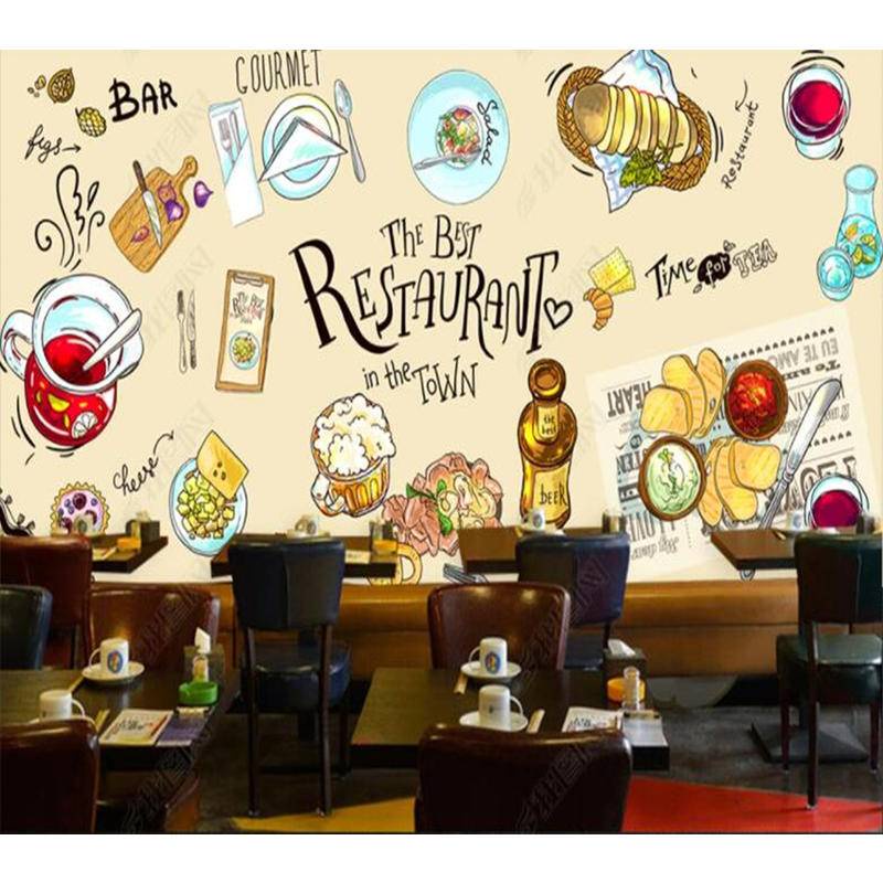 Custom handpainted cartoon wallpaper western food 3d wallpaper