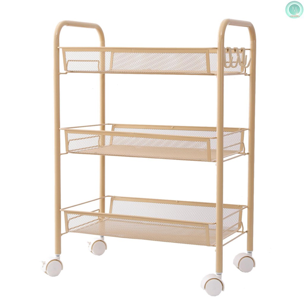 Home Save3 Tier Mesh Wire Rolling Cart Multifunction Utility Cart Removable Steel Wire Basket Shelving Trolley With Hooks For Home Kitchen Bedroom Bathroom Shopee Philippines