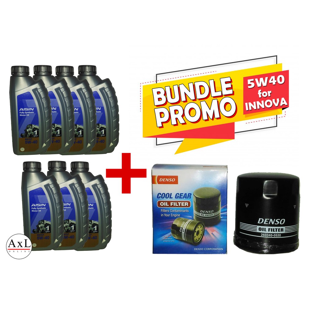 PROMO BUNDLE for Innova, Hilux, Fortuner Aisin 5W40 Fully Synthetic Engine Oil + Denso Oil