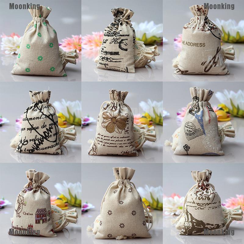 1 Pcs Linen Jute Sack Jewelry Pouch Drawstring Favor Gift Bags