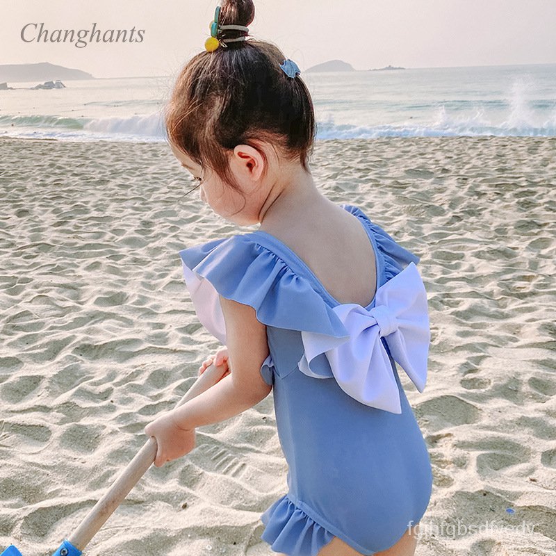 Girls One Piece Swimsuit Blue Orange with Bow-Knot Children Swimwear 1-8 Y  Kids Sandy Beachwear Baby | Shopee Philippines