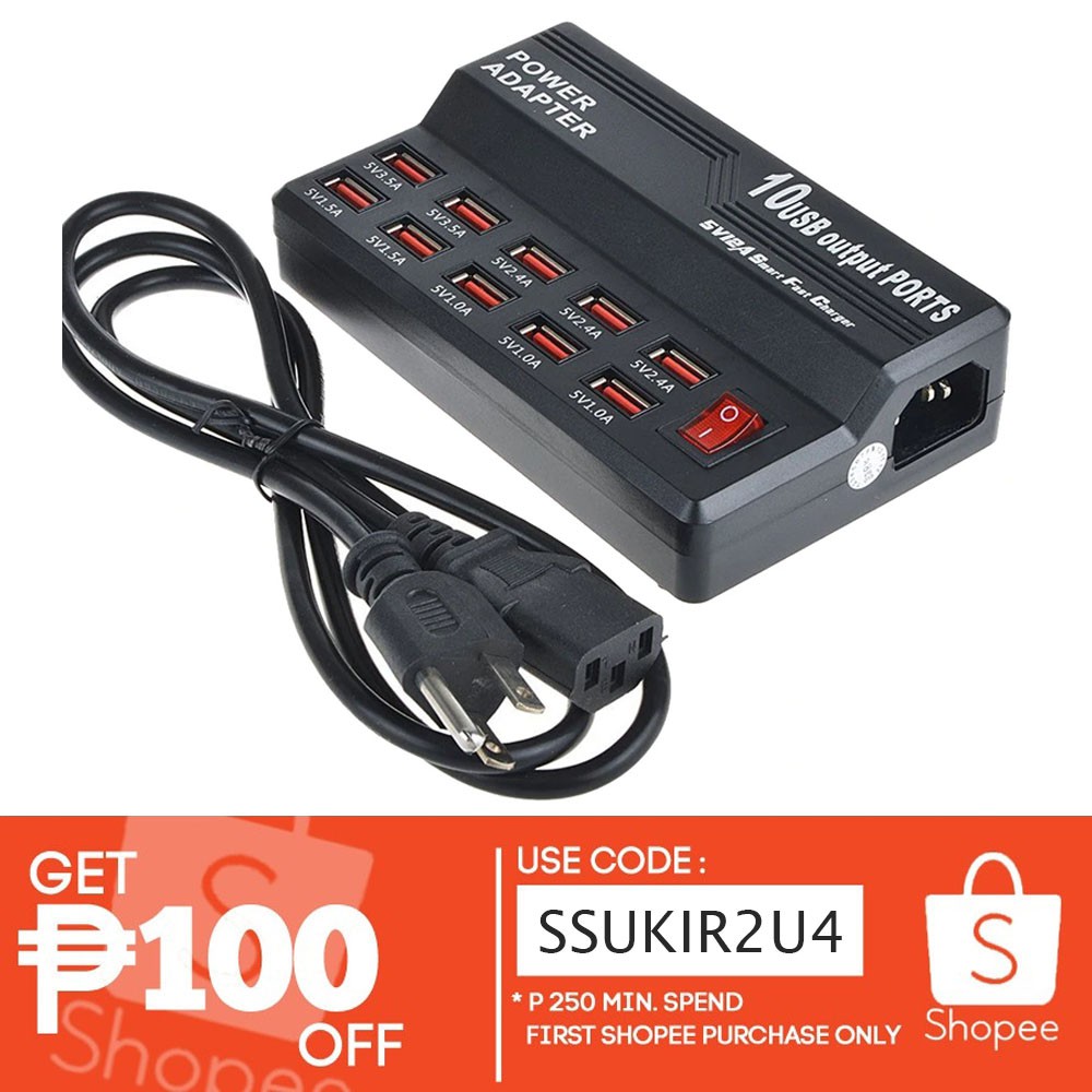 Multi Port Charger 10 USB 12A Power 60W Quick Charge Station | Shopee  Philippines