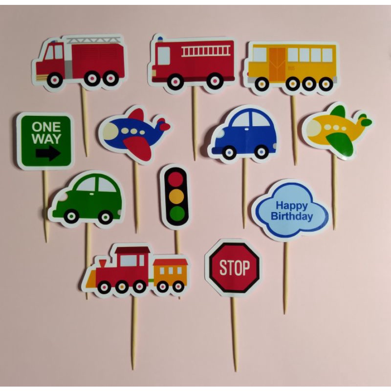 Transportation Cupcake Toppers 12 pcs. | Shopee Philippines