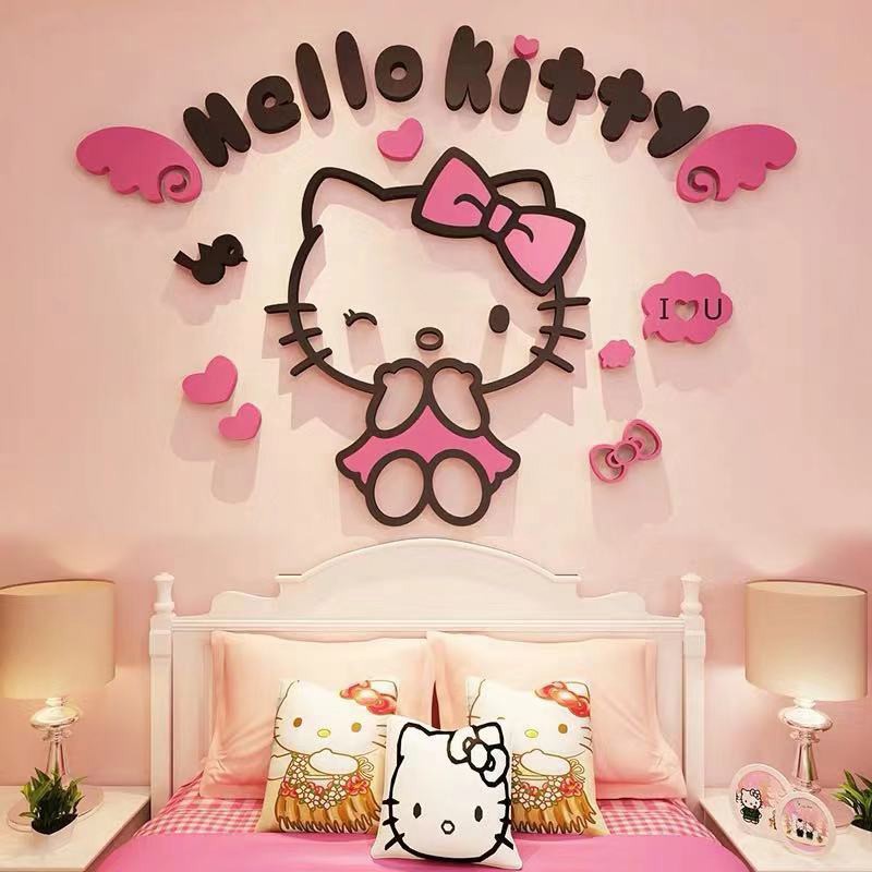3d Stereo Hellokitty Wallpaper Stickers Children S Room Bedroom Wall Decorations
