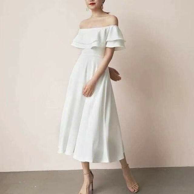 off shoulder simple civil wedding dress