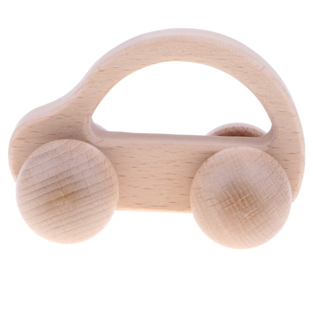 Natural Wooden Baby Musical Rattle Montessori Sensory Toy Educational Car 