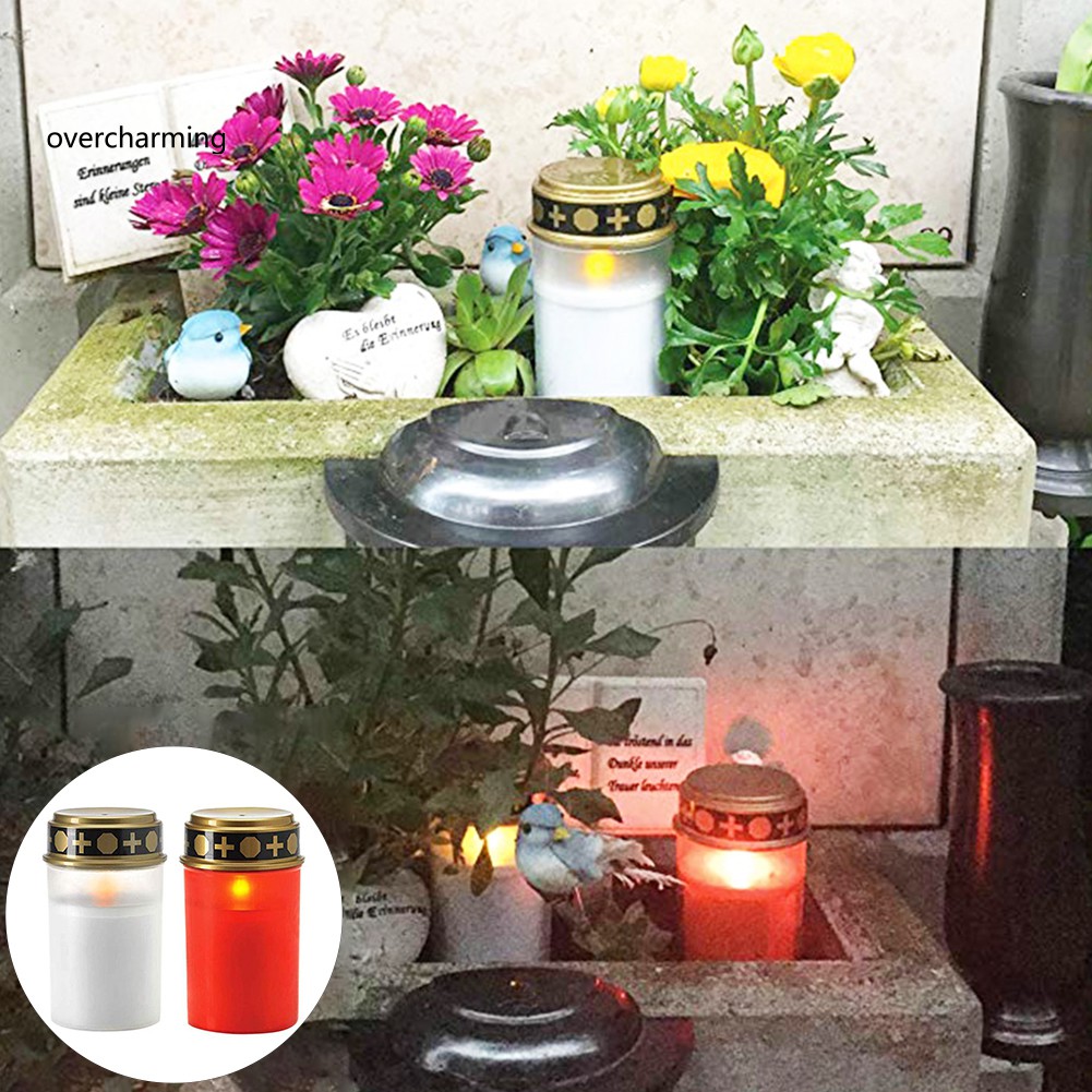 1 pcs Outdoor Waterproof Electronic Memorial Candle Decorative Tea Lights for Cemetery Ritual Safe/Energy Saving LED Grave Candles Light by Oclot Flameless LED Solar Candle Lamp